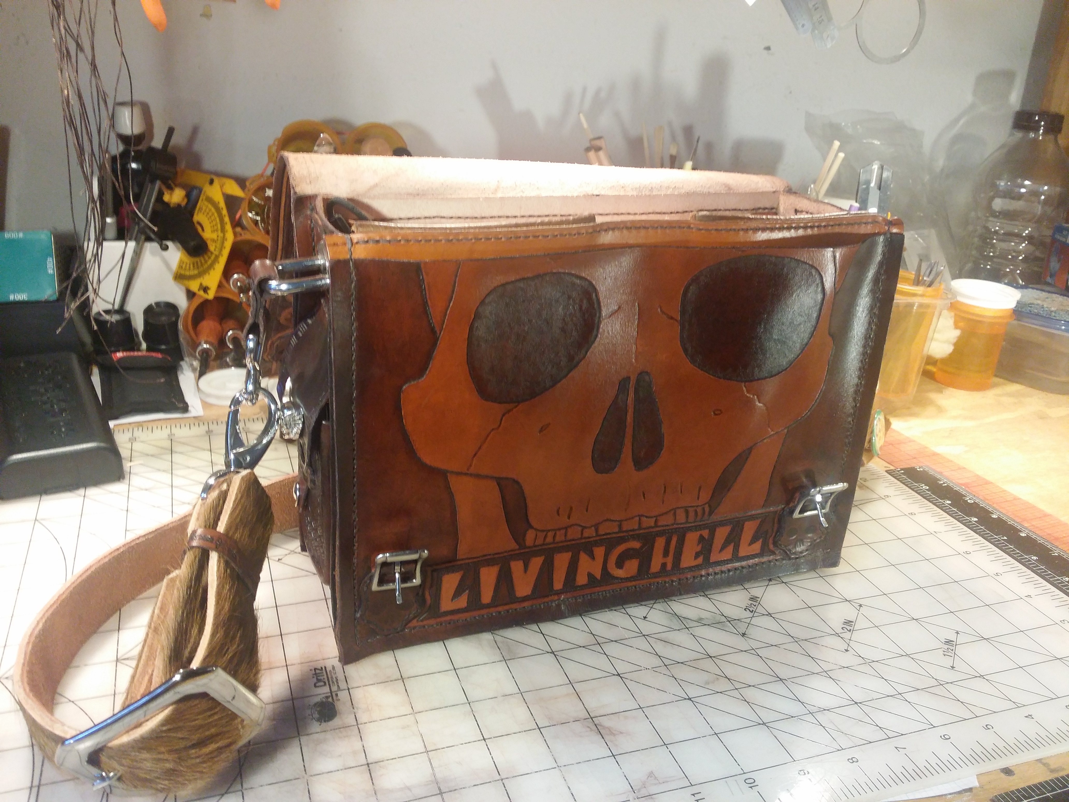 Leather Messenger Bag Front Inside